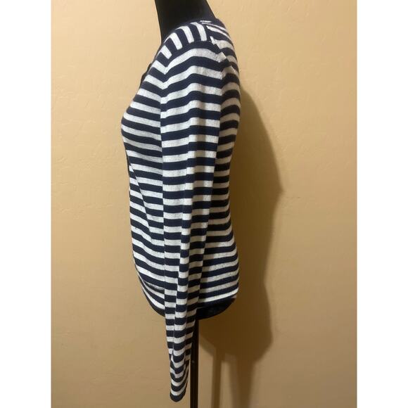 Gap Navy White Wool Blend Button Up Cardigan S Coastal Nautical Preppy Classic - Picture 2 of 8